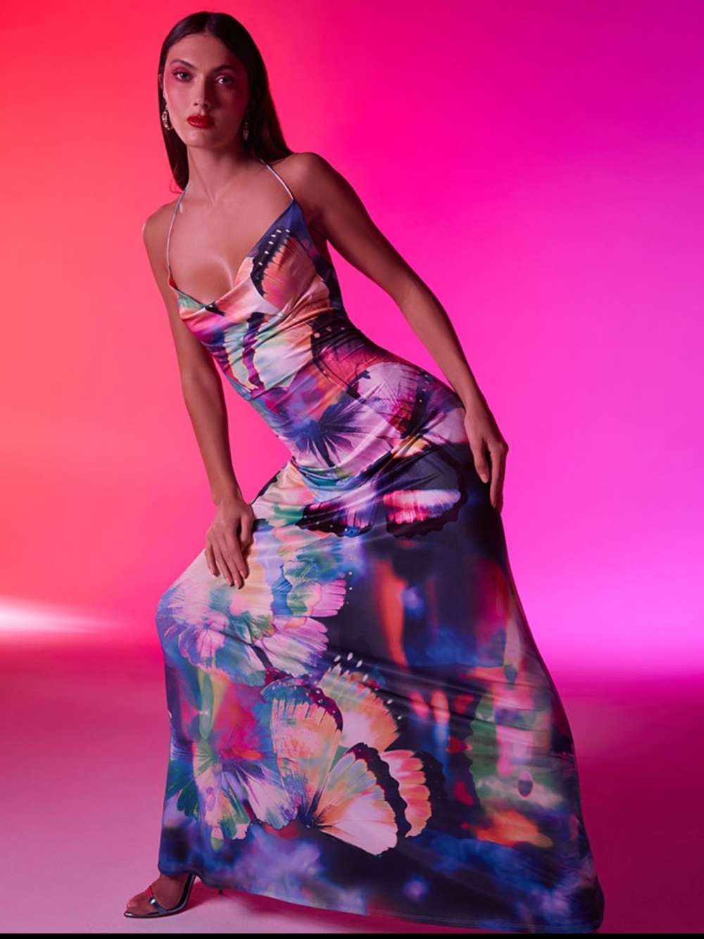 AFRM Vibrant Multi-Color Butterfly Slip Dress